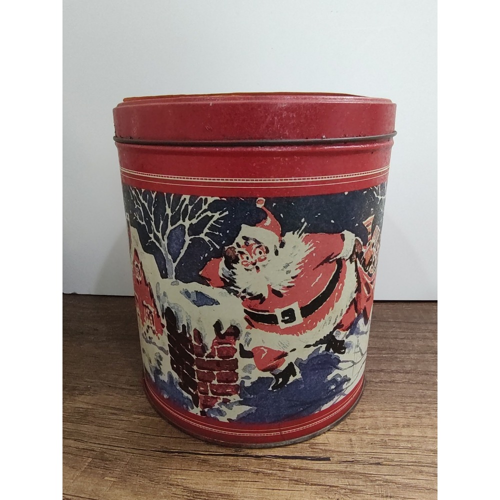 Vintage Santa Clause Tin  Cookie Jar Christmas Decor Bakers Estate Shortbread